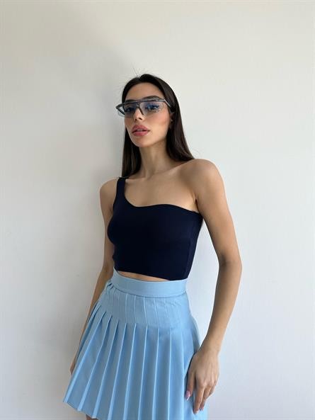 Tek Kol Triko Crop Lacivert