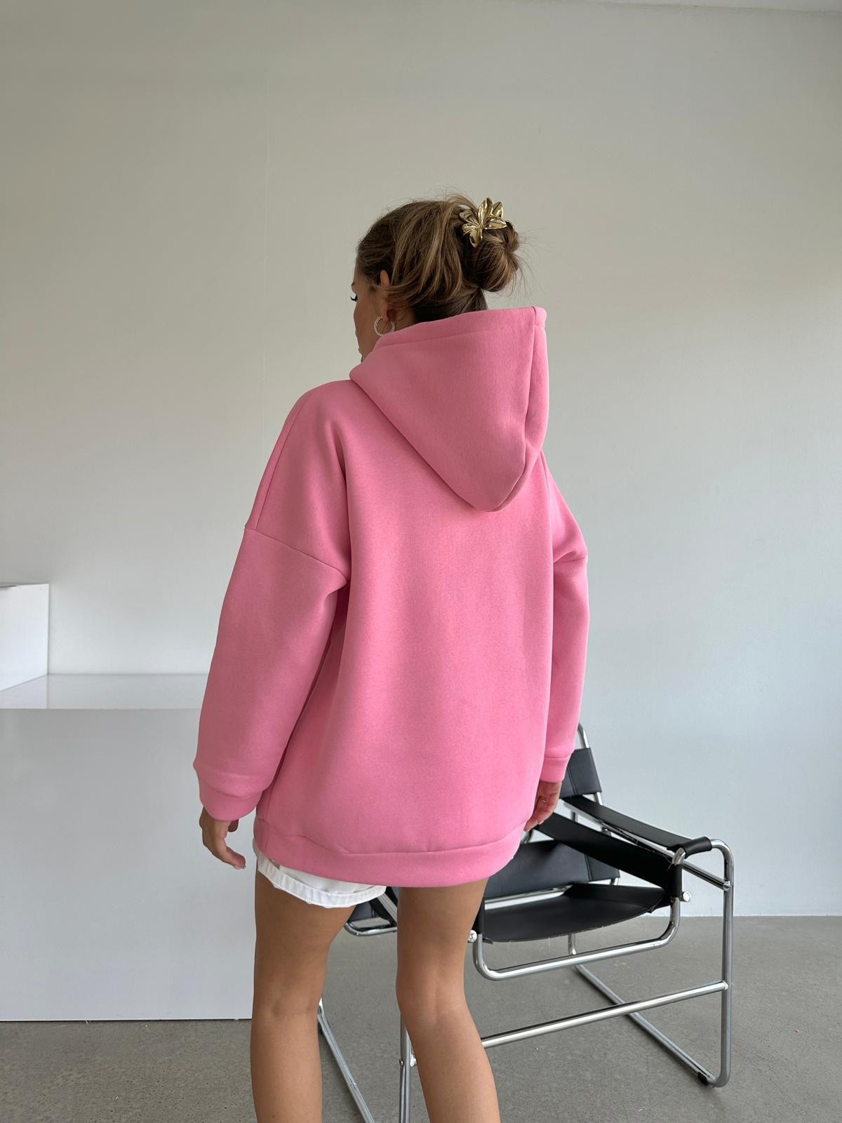 Queens Üç İplik Kapüşonlu Oversize Sweat Pembe