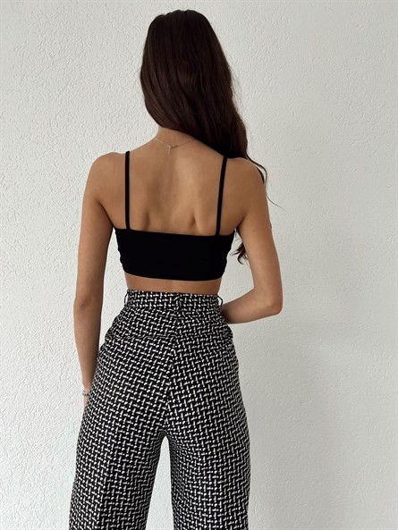 Bel İp Detay Askılı Croptop Siyah