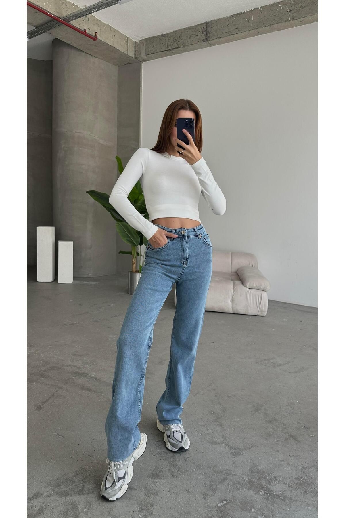 Wide Leg Jean Buz Mavi