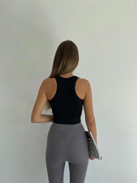 Seamless Halter Yaka Spor Crop Siyah