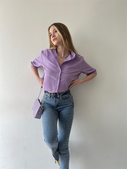 Crop Poplin Gömlek Lila