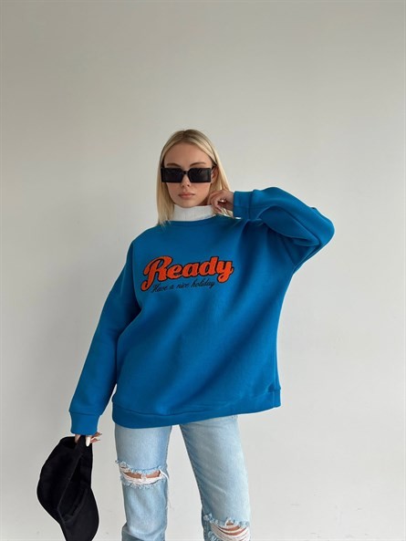 Ready Süzene Detay 3 İplik Sweatshirt Mavi