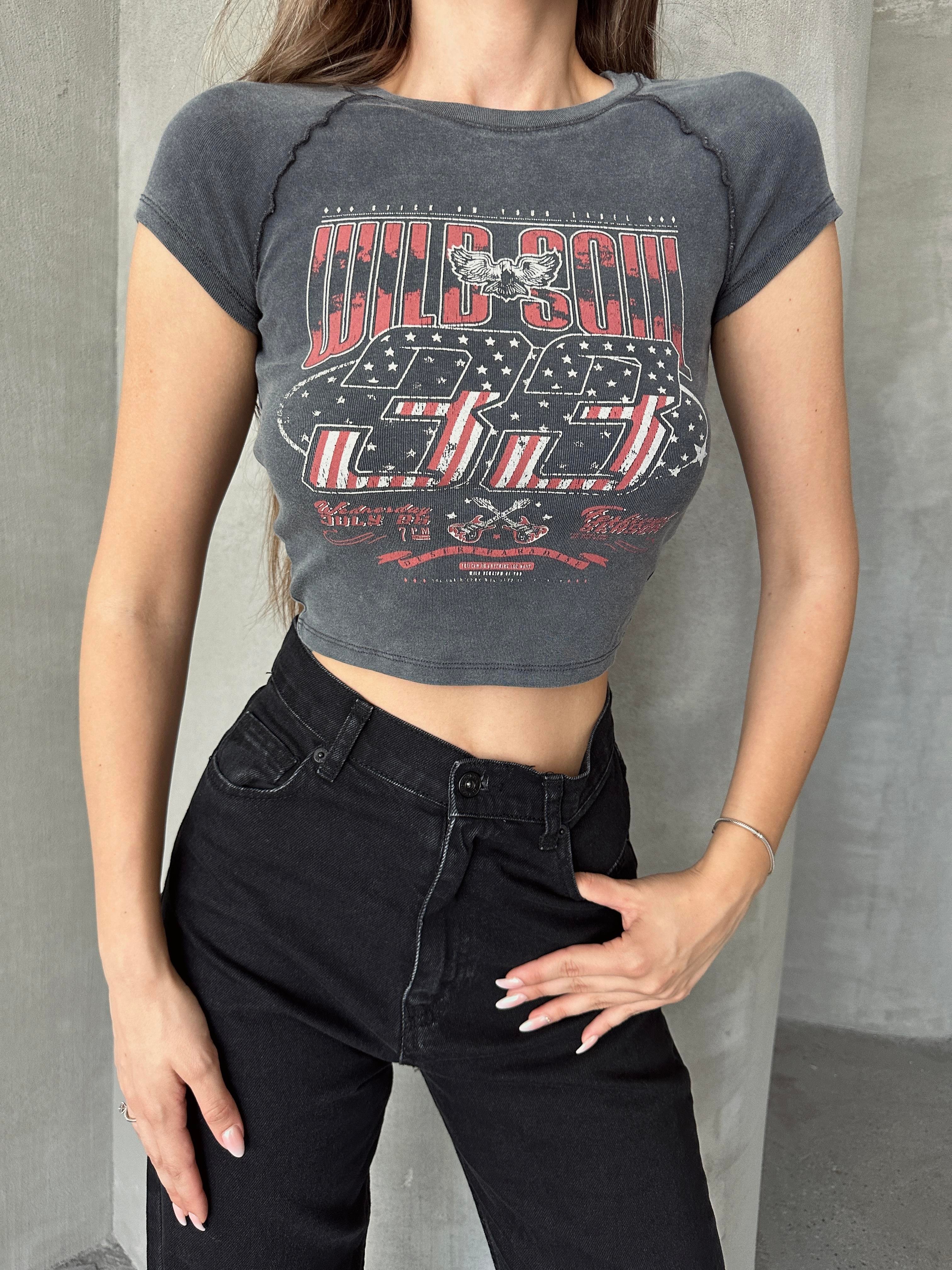 Original Yıkama Crop Tshirt Antrasit