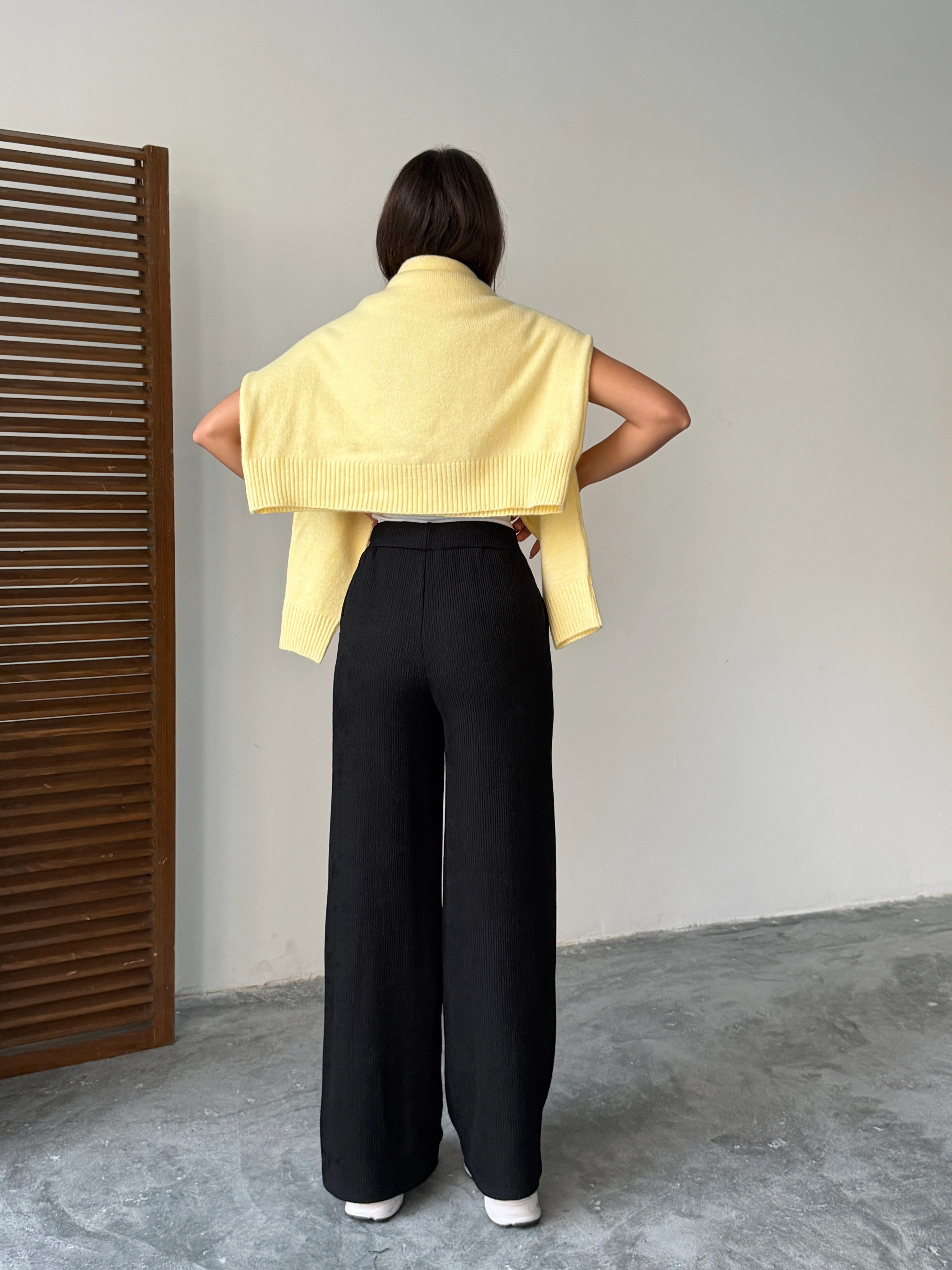 Bel Bağcık Fitilli Pantolon - Siyah