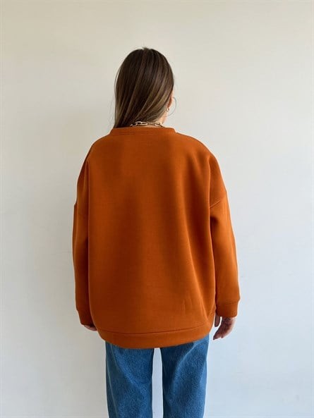 Amsterdam 3 İplik Şardonlu Sweatshirt Kiremit