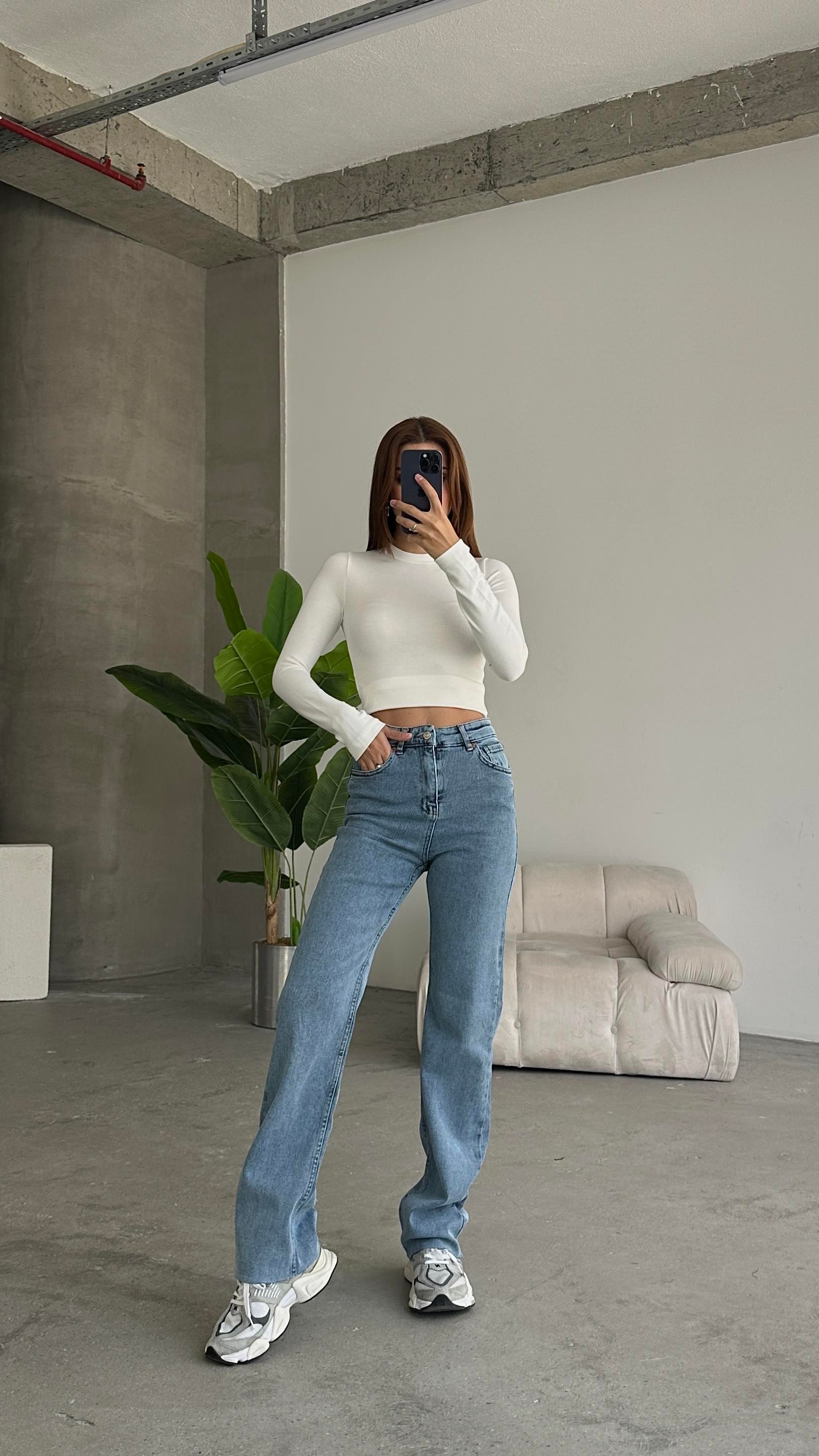 Wide Leg Jean Buz Mavi