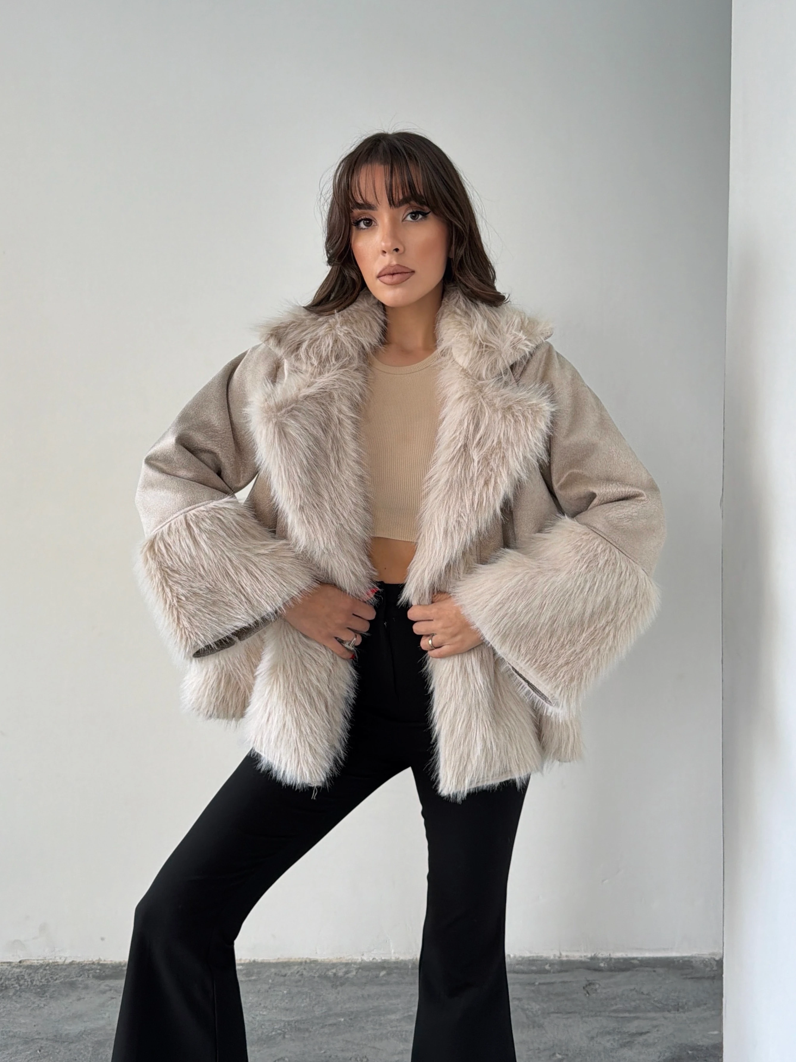 Kürklü Süet Kaban - Taş