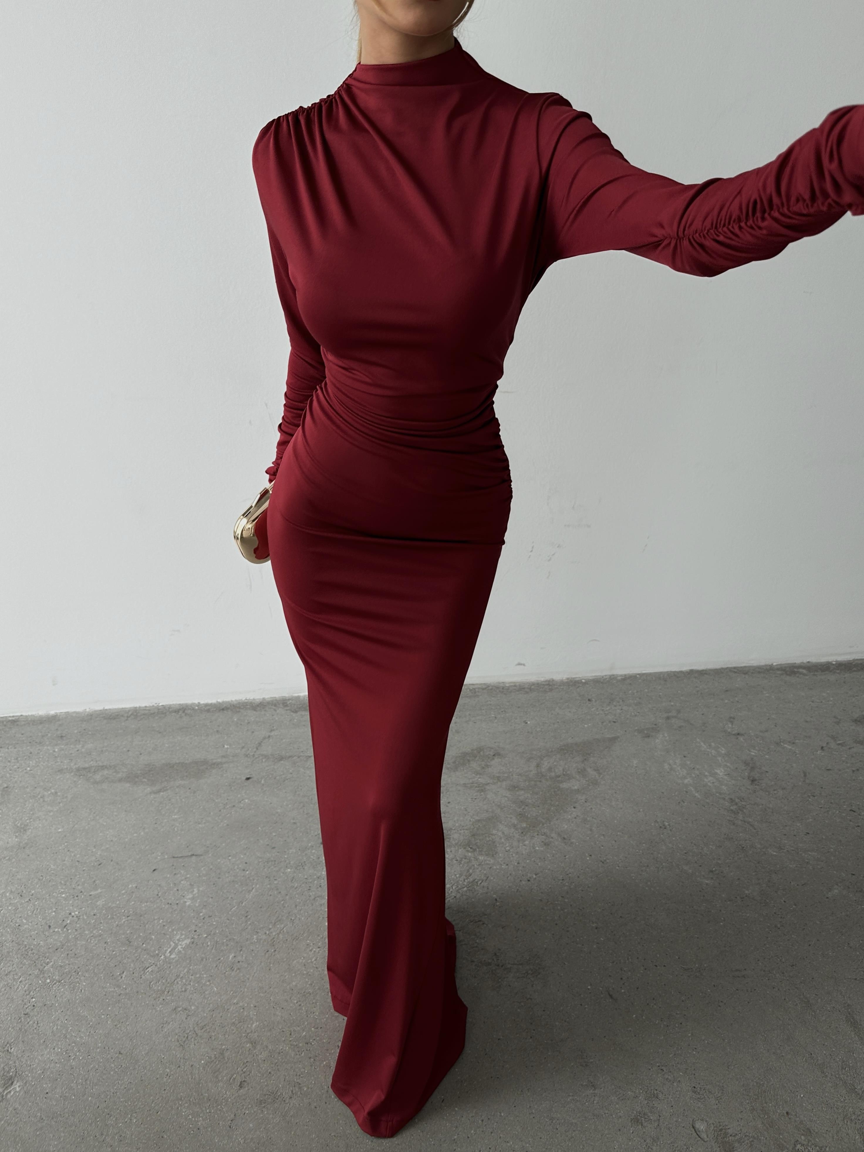 Drape Balıkçı Elbise Bordo