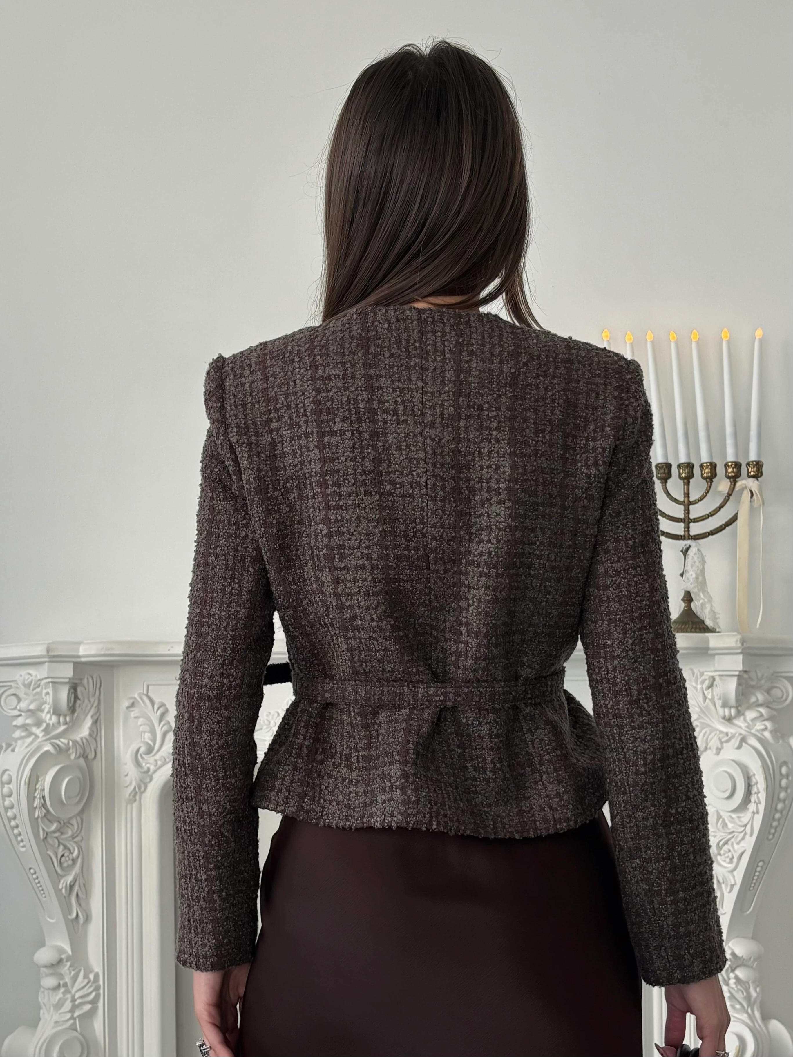 Kemer Detaylı Düğmeli Ceket - Kahve