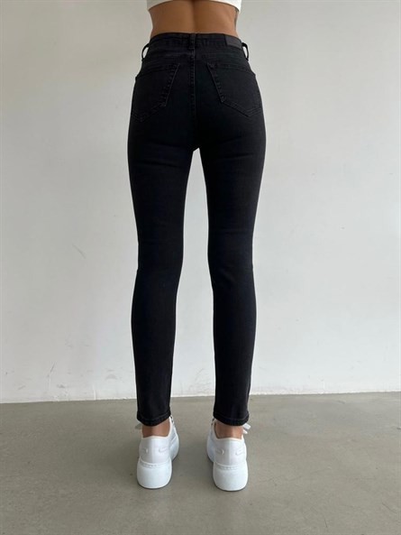 Yüksek Bel Likralı Skinny Jean Siyah