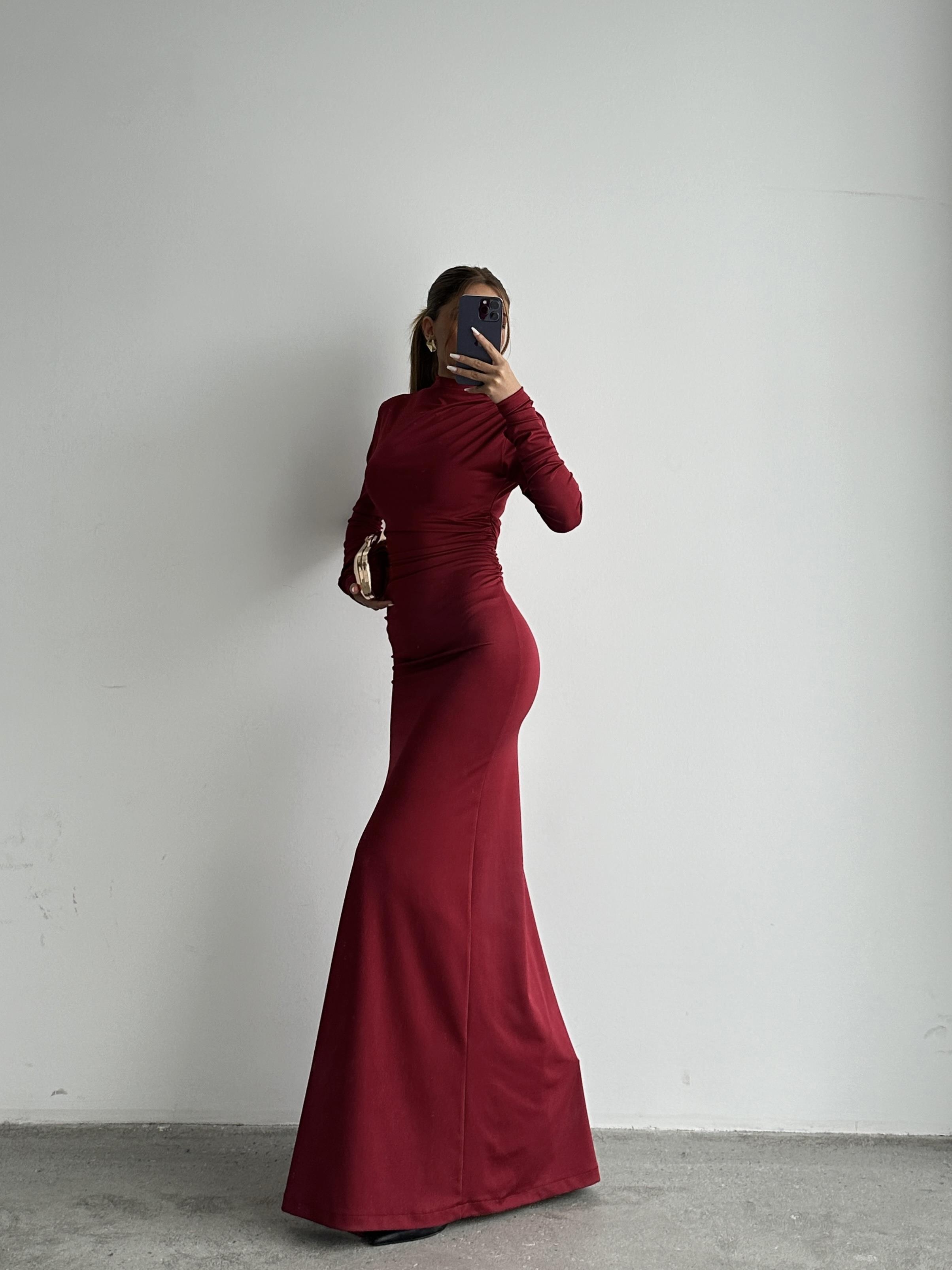 Drape Balıkçı Elbise Bordo