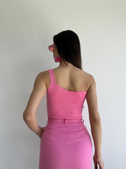 Tek Kol Triko Crop Pembe