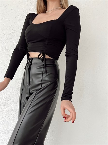 Cup Detay Bağlamalı Sandy Bluz Siyah