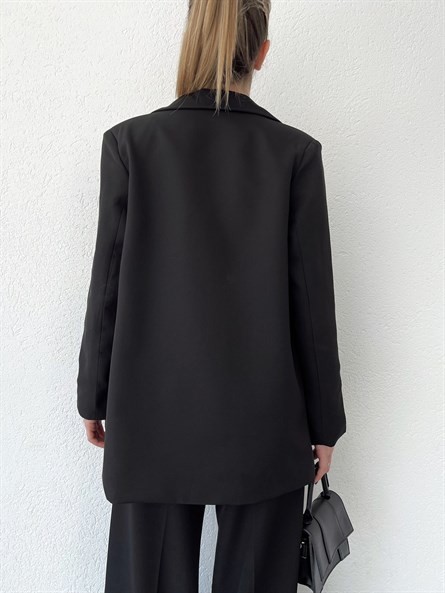 4 Düğme Kruvaze Blazer Ceket Siyah
