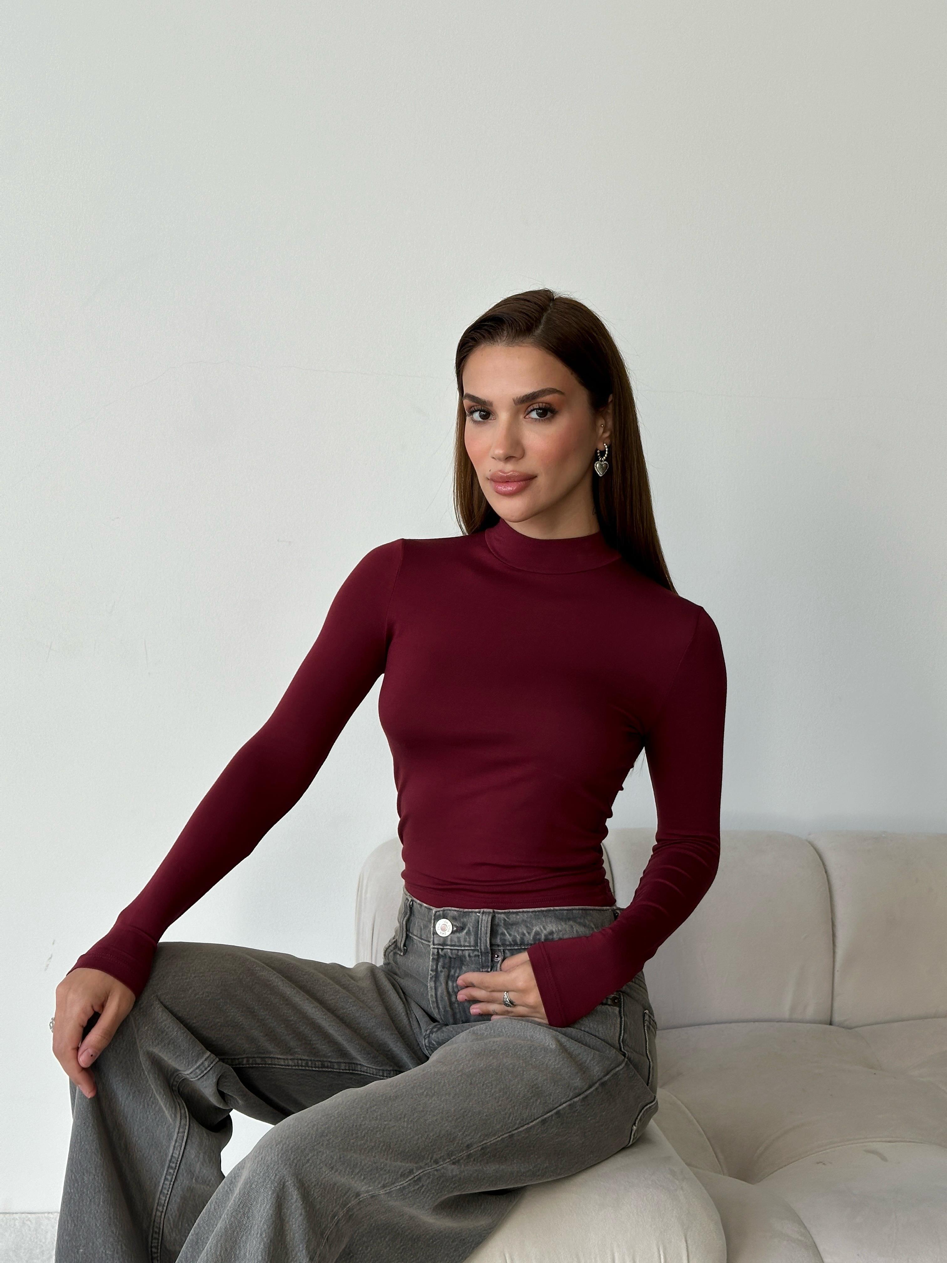 Dik Yaka Balıkçı Bluz Bordo