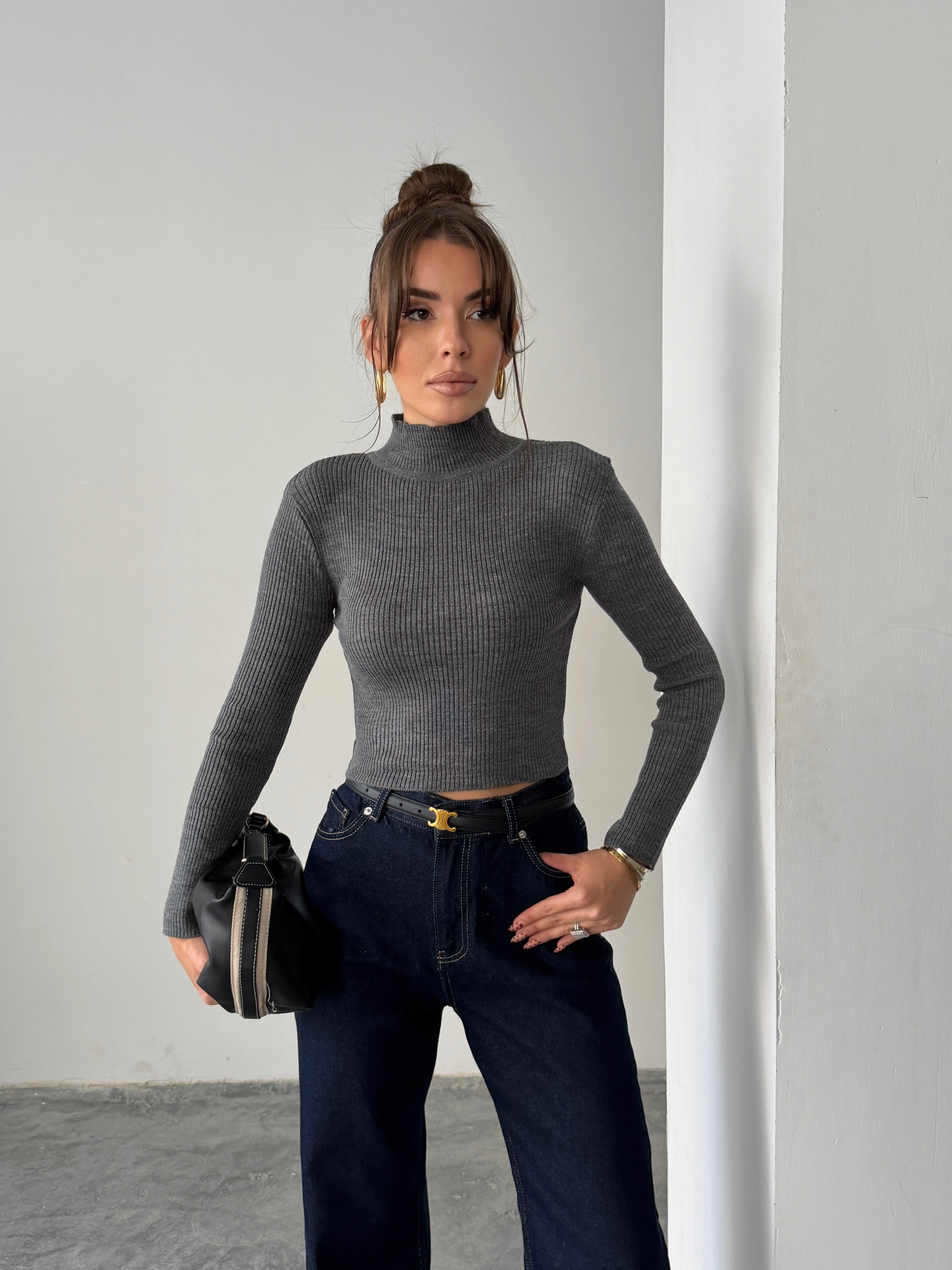 Balıkçı Crop Triko  - Antrasit