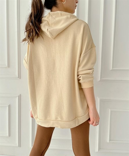 Kanguru Oversize Sweat Bej
