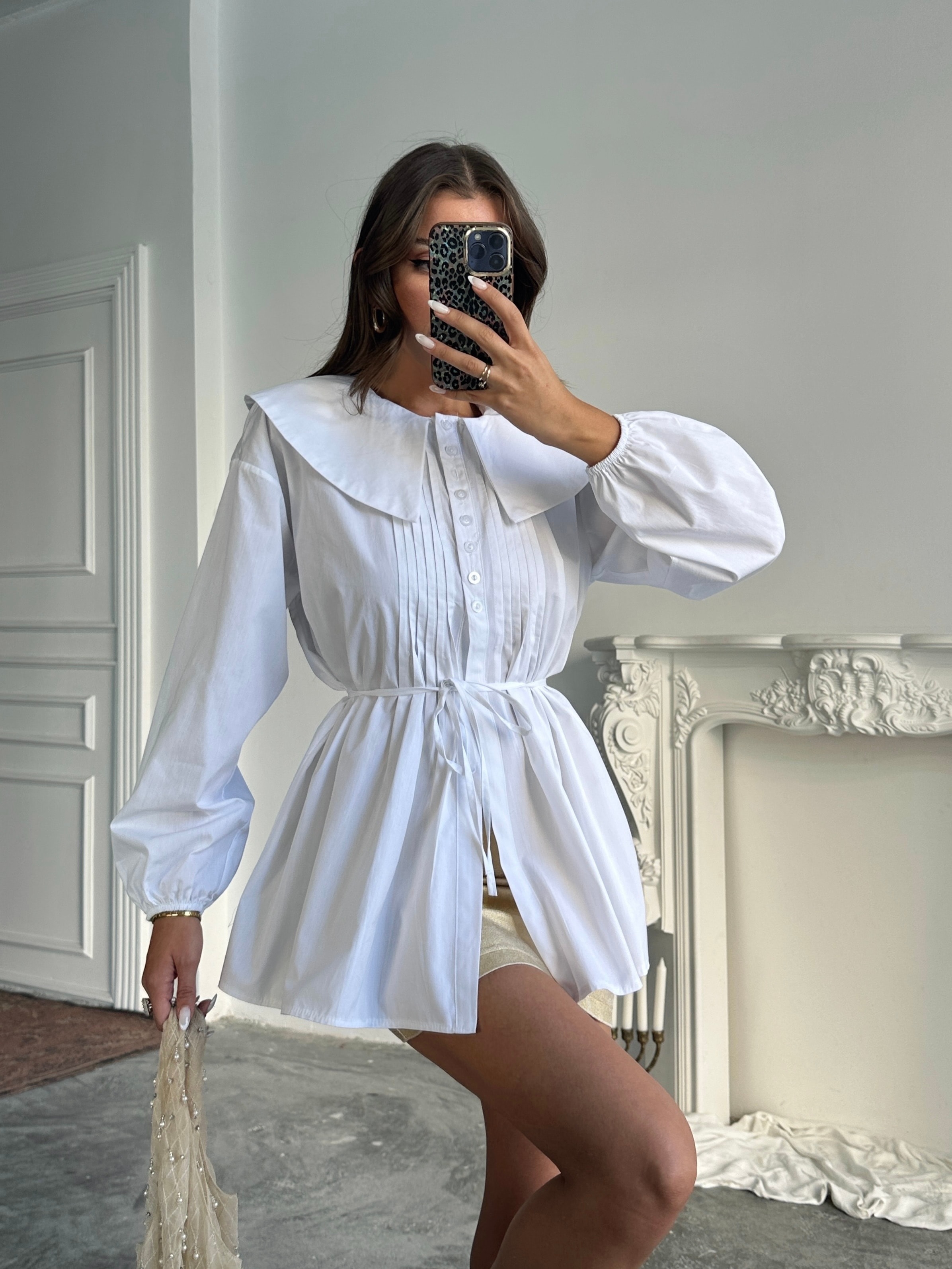 Geniş Yaka Poplin Gömlek - Beyaz