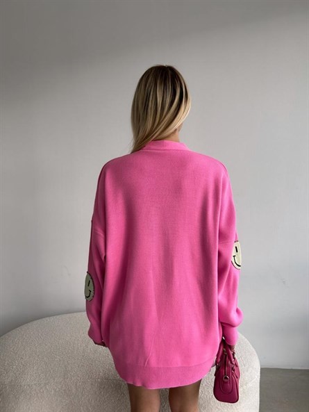 Oversize Emoji Triko Hırka Pembe