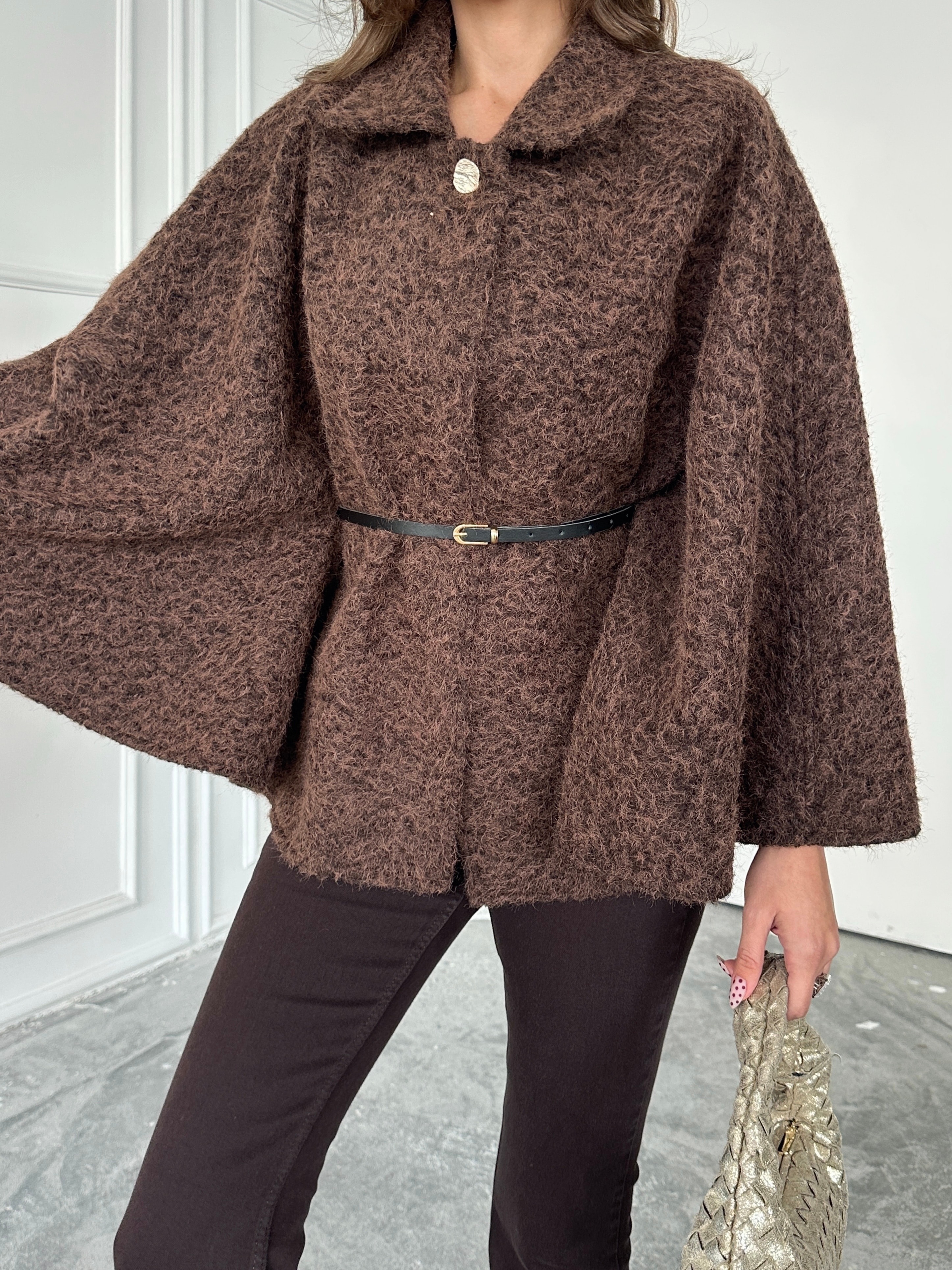 Kırçıllı Kaşe Panço  - Kahverengi