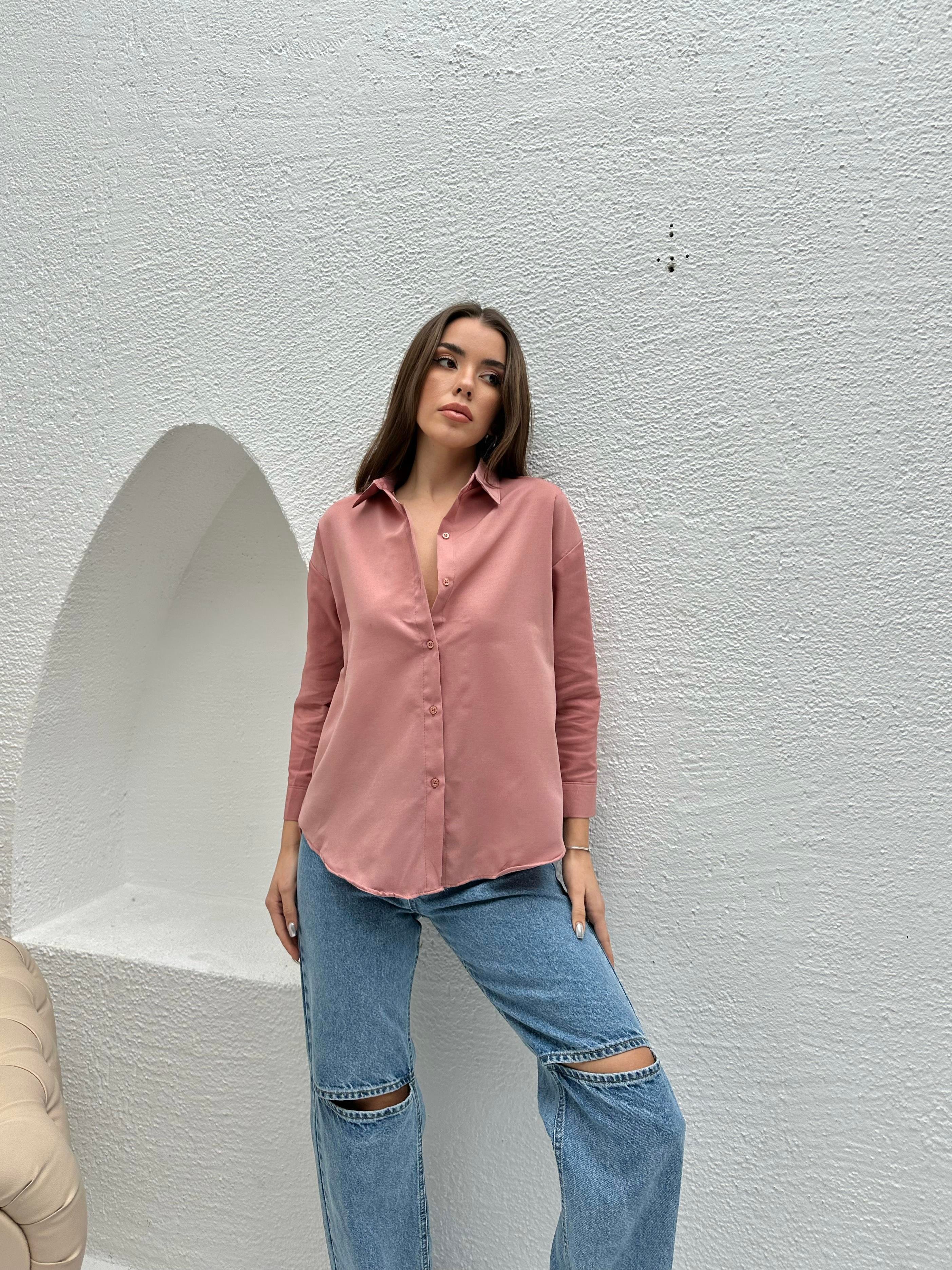 Oversize Basic Gömlek Gül Kurusu