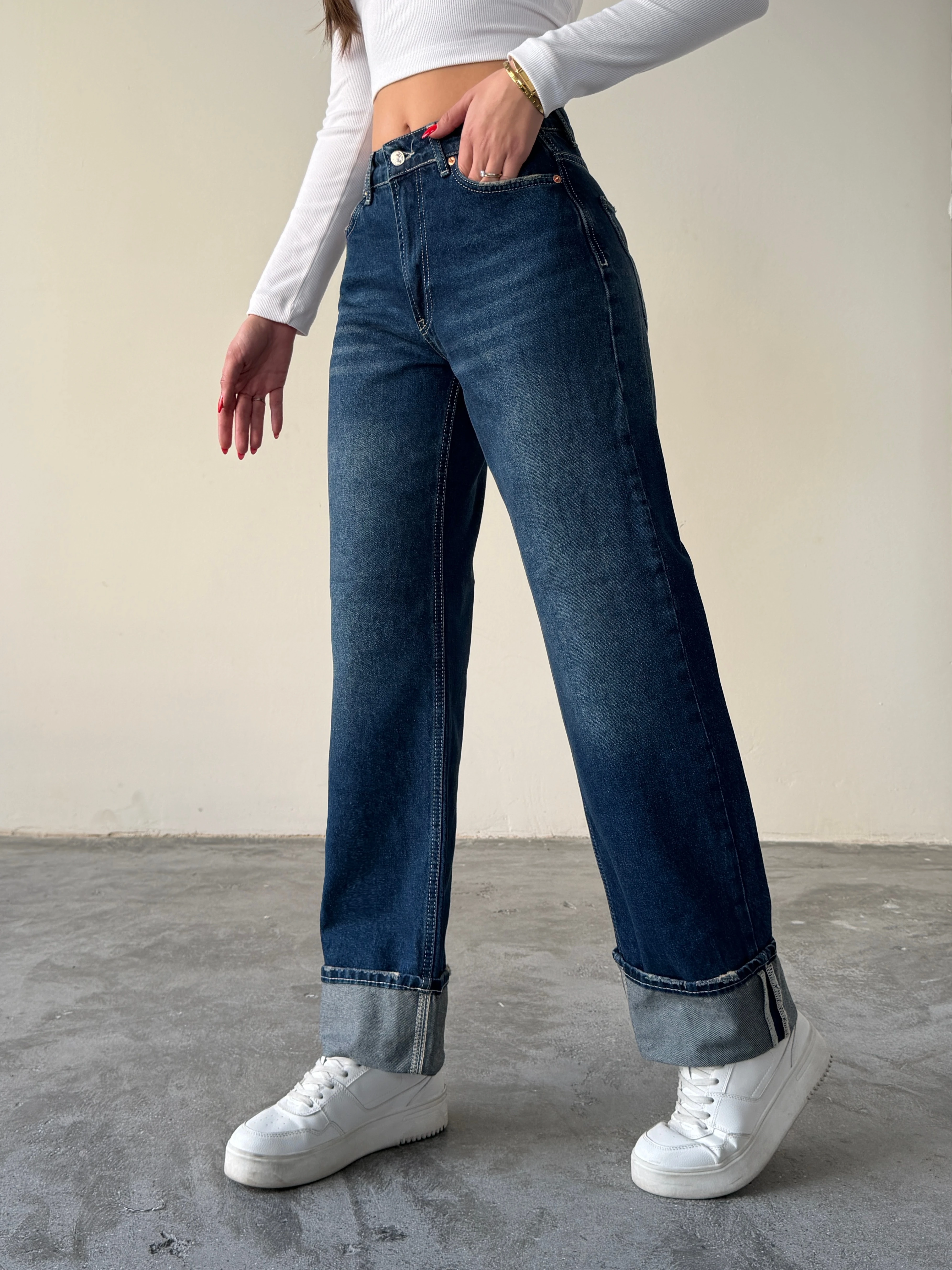 Paça Katlamalı Palazzo Jean  - Mavi