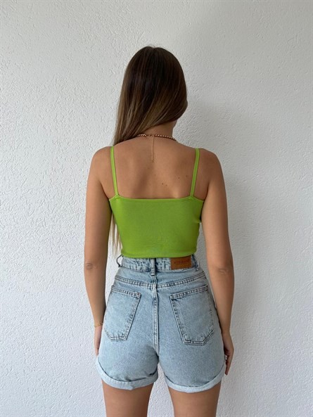Korse Detay Askılı Triko Bluz Yeşil