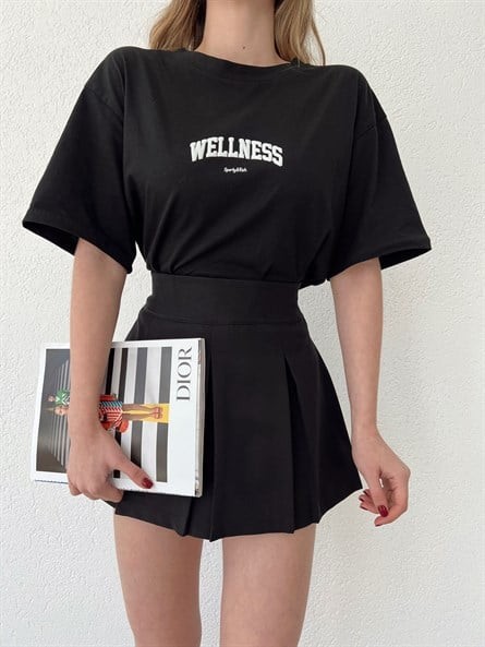 Pileli Mini Etek Siyah
