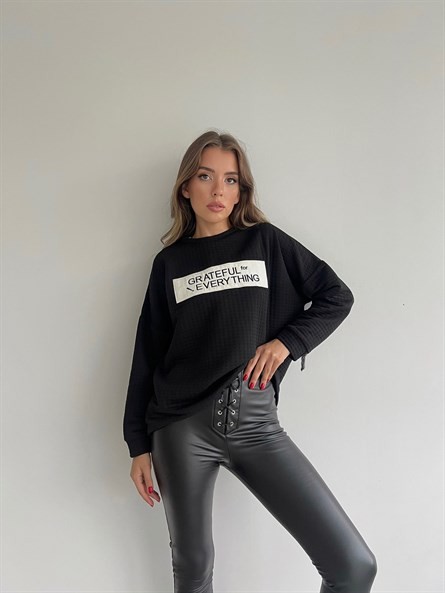 Grateful İşleme Oversize Caspia Sweatshirt Siyah