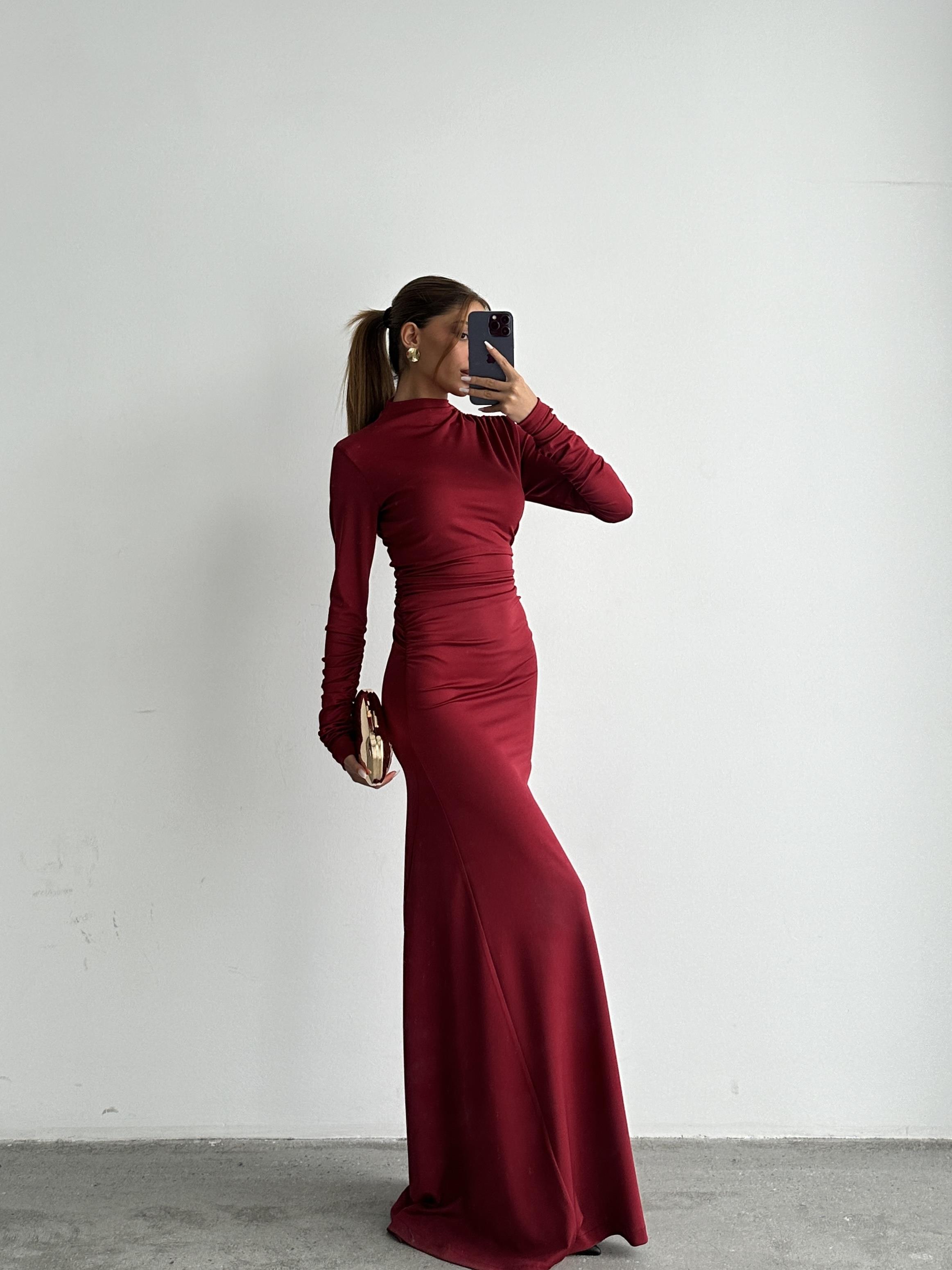 Drape Balıkçı Elbise Bordo