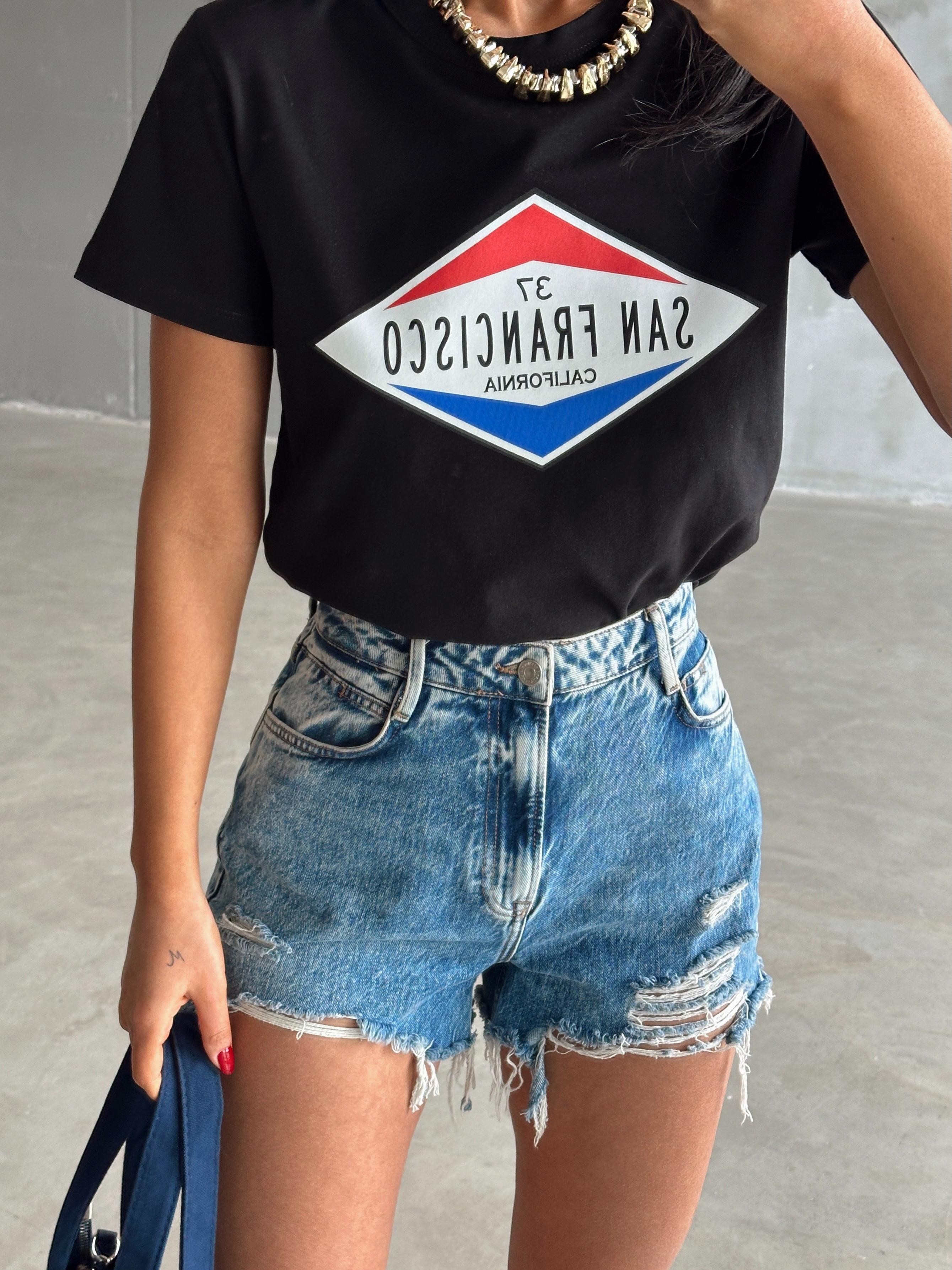 San Francisco Baskılı Basic - Black