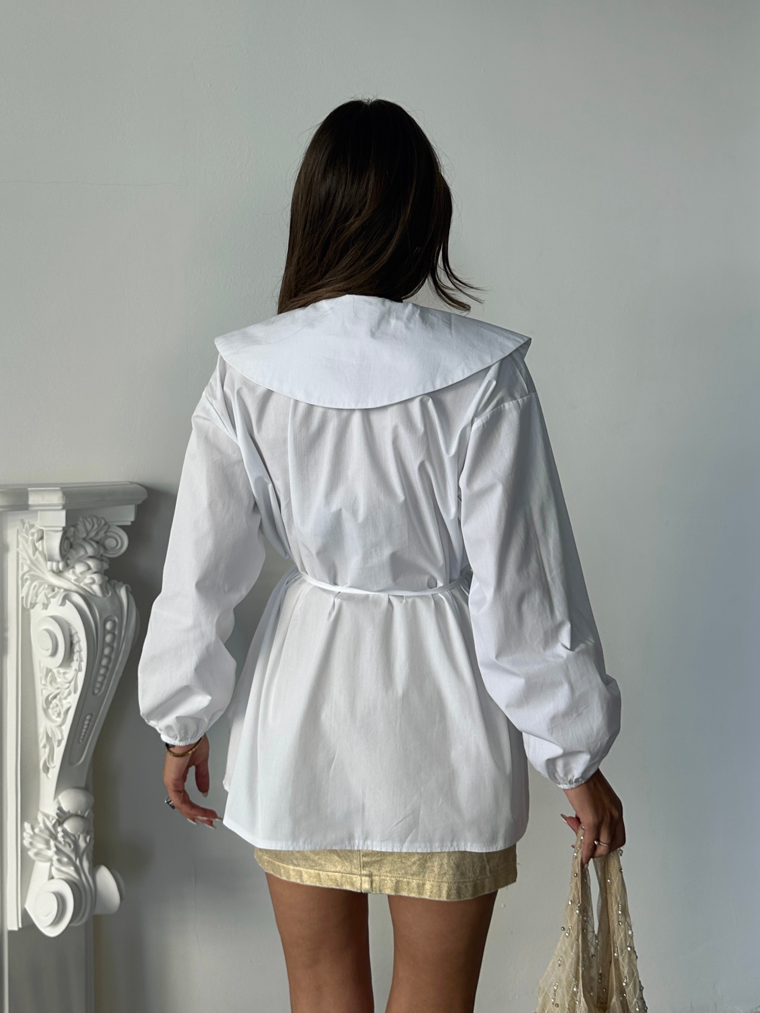 Geniş Yaka Poplin Gömlek - Beyaz