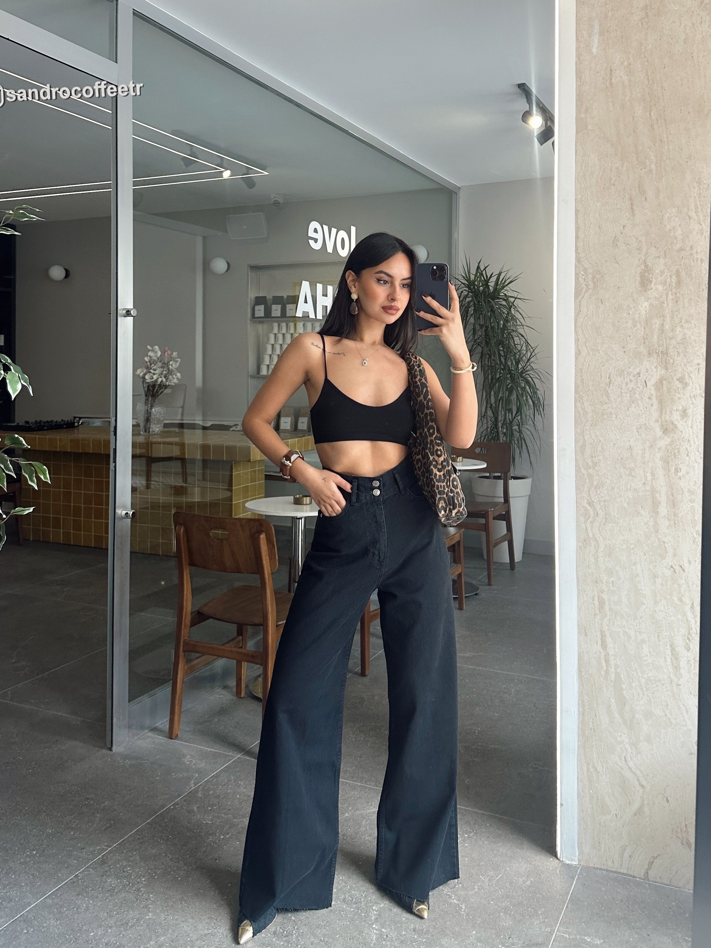 Geniş Kemerli Baggy Jean  - Siyah