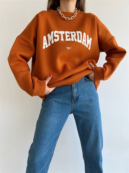 Amsterdam 3 İplik Şardonlu Sweatshirt Kiremit