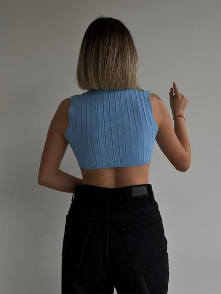 Bel Detay Balıkçı Crop Bebe Mavi