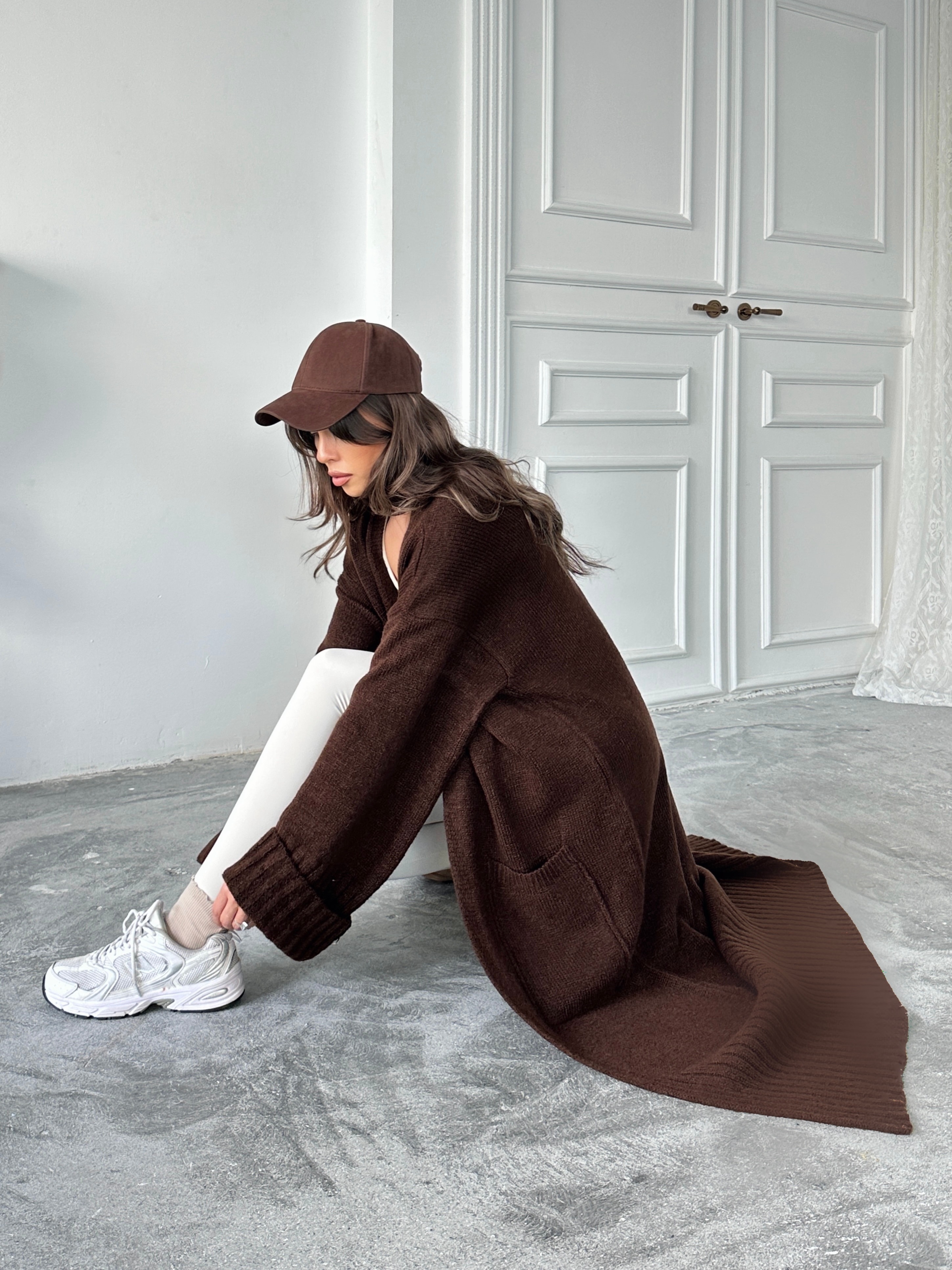 Oversize Uzun Hırka - Kahverengi
