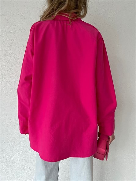 Oversize Poplin Gömlek Fuşya