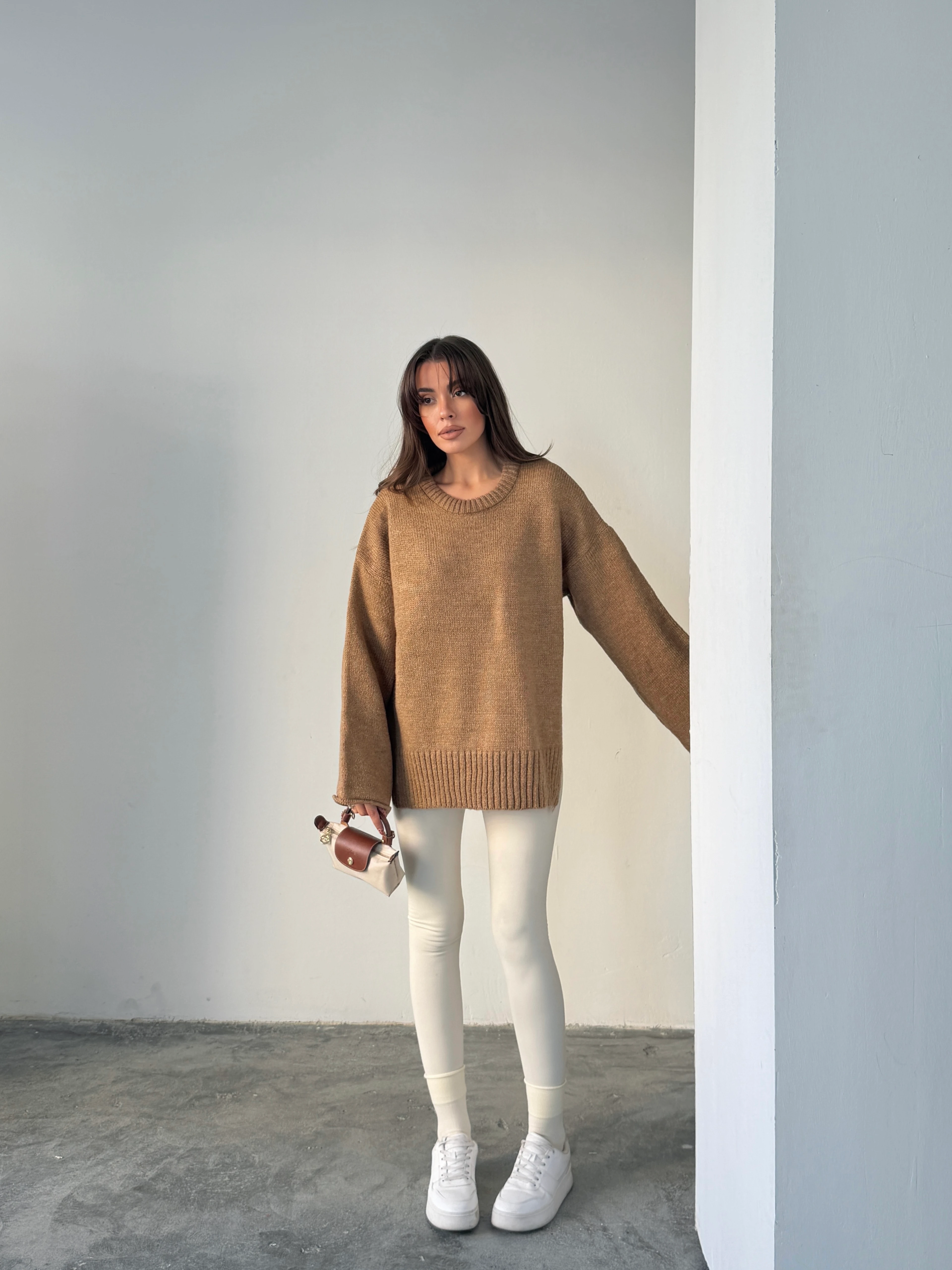 Yırtmaçlı Basic Triko  - Vizon