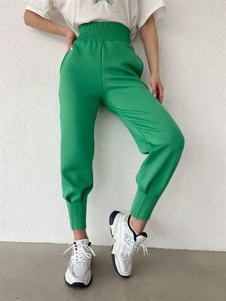 Bel Lastik Pliseli Scuba Jogger Eşofman Koyu Yeşil