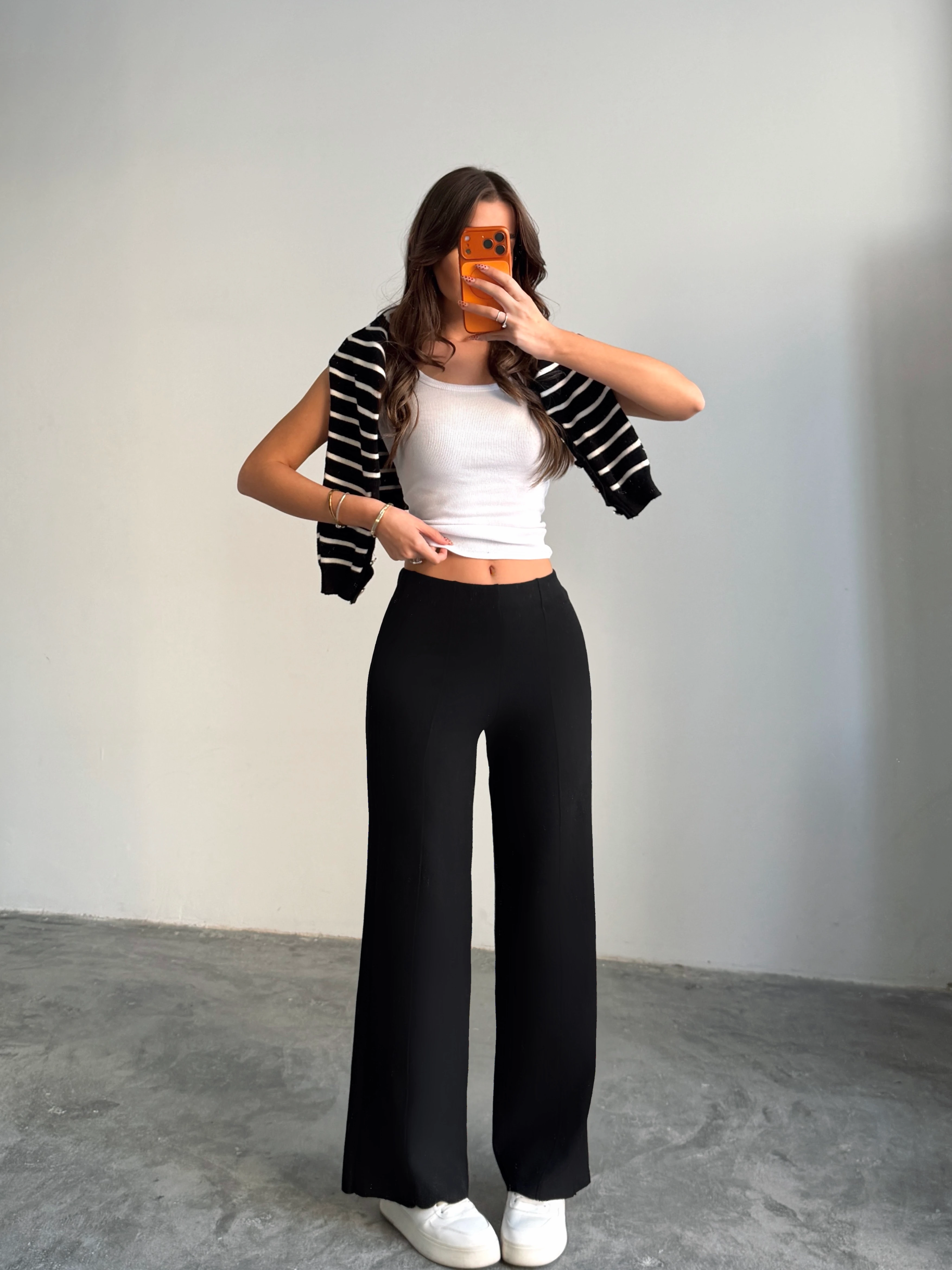 Çimalı Bel Lastik Selanik Pantolon - Black