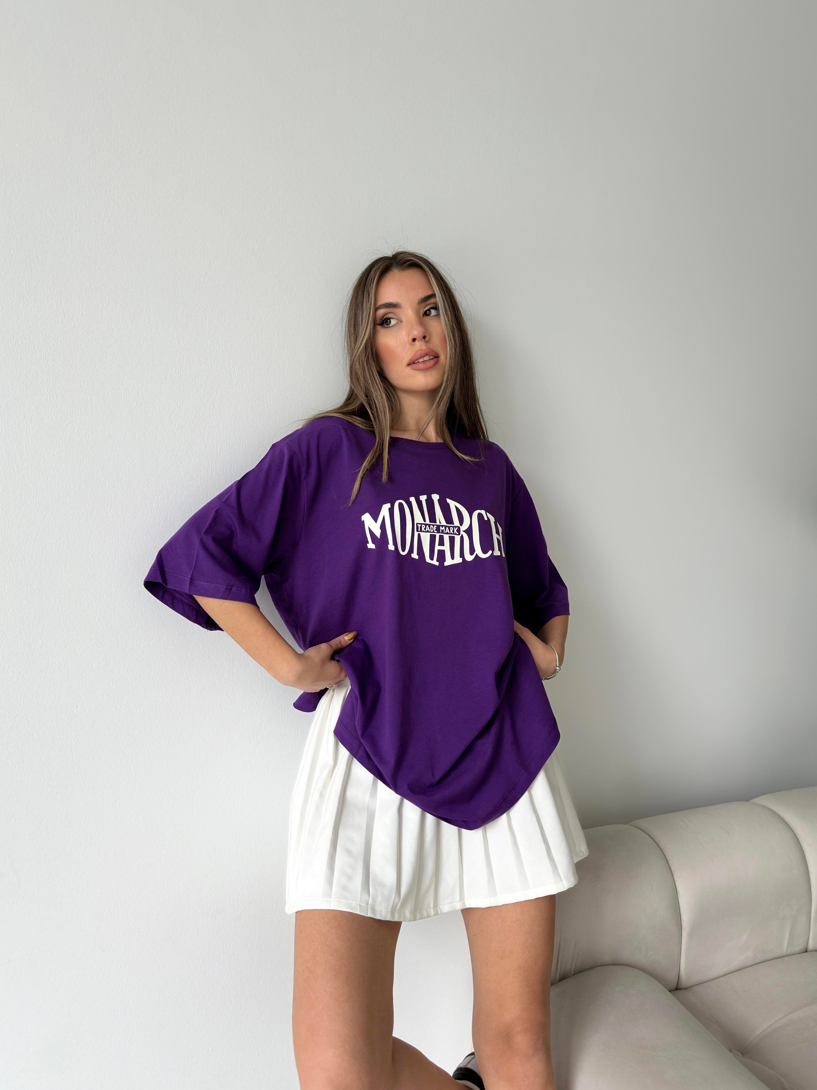 Yan Yırtmaç Oversize Monarch T-shirt Mor