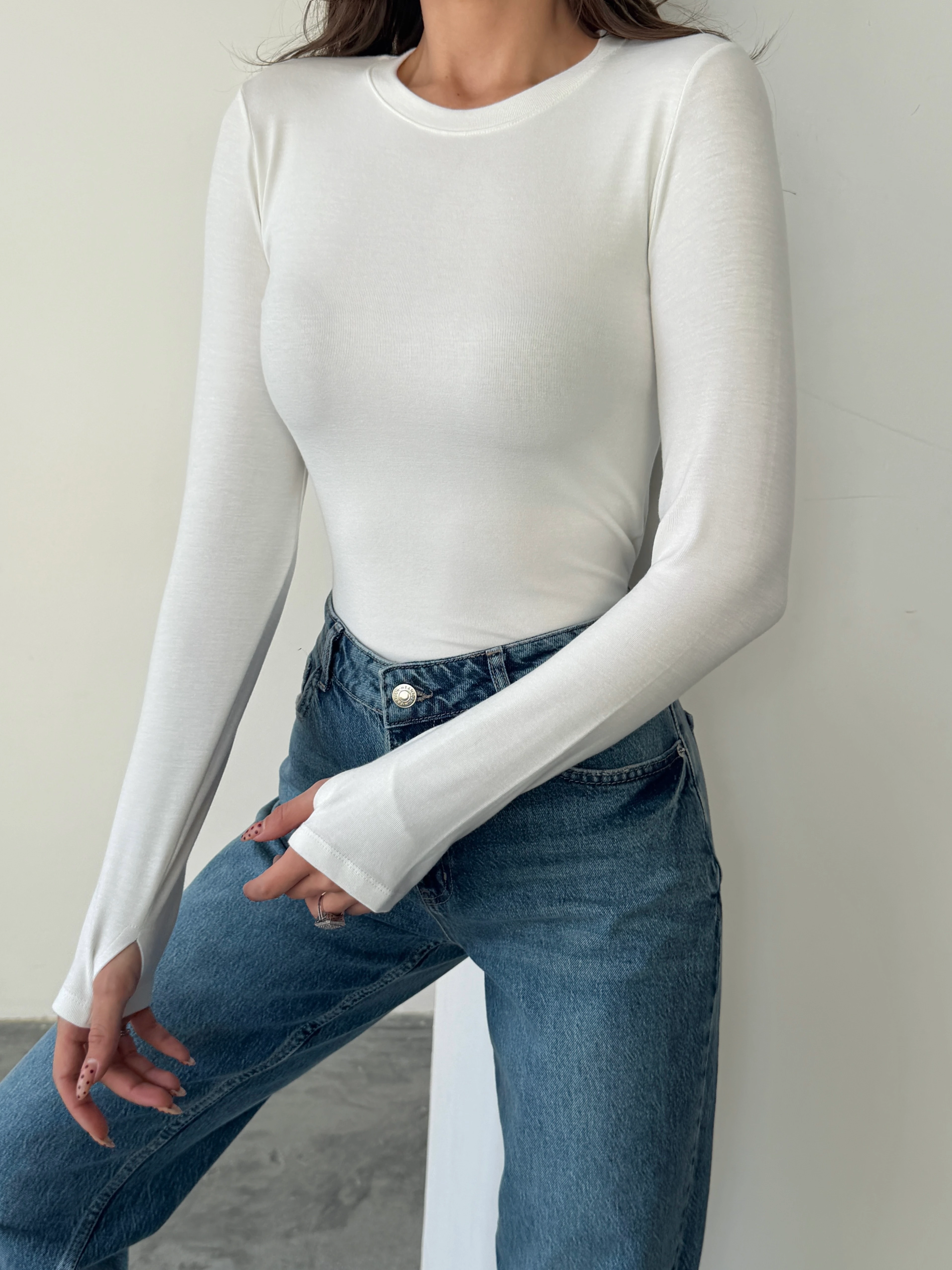 Parmak Geçirmeli Bluz - Ekru