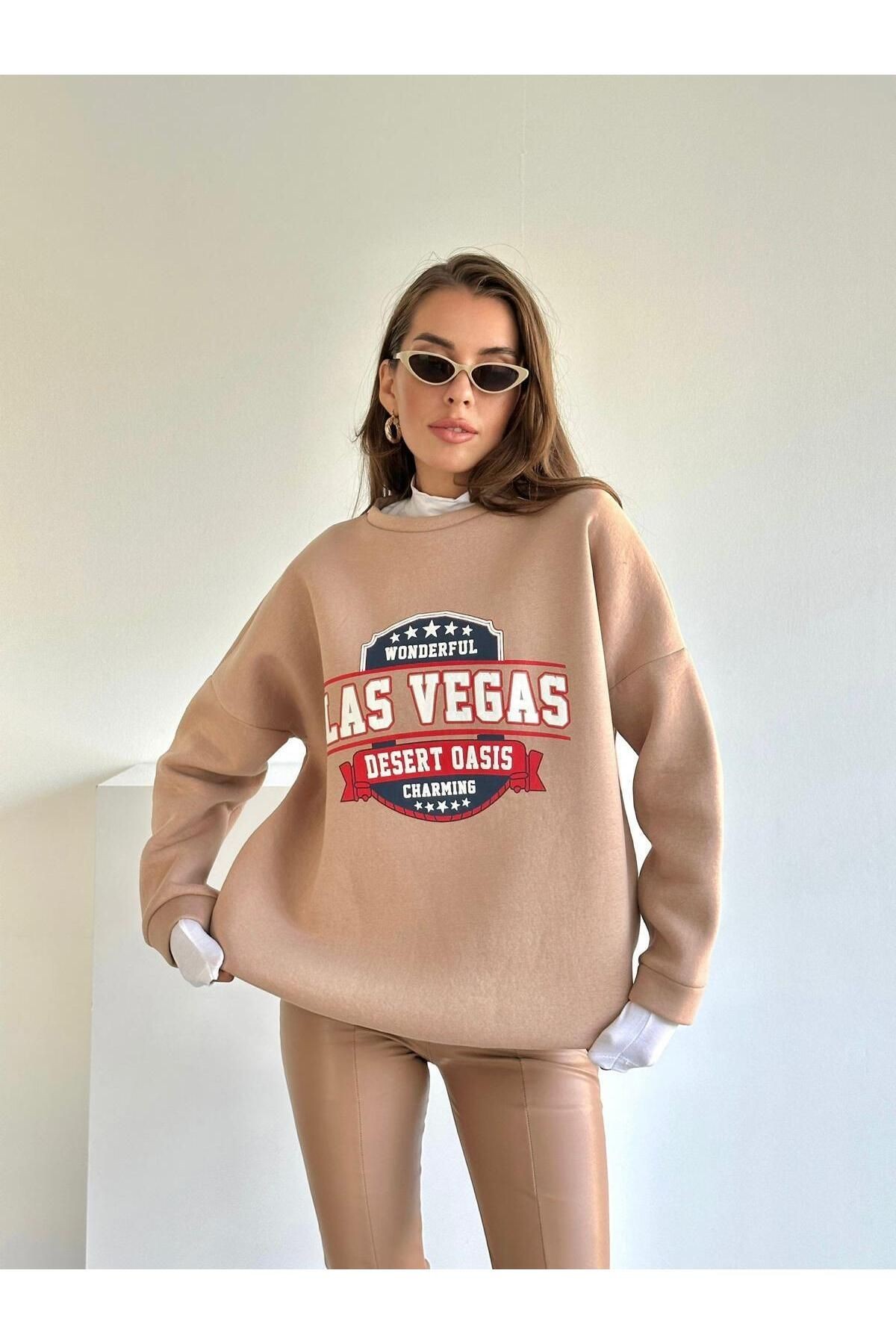 Las Vegas Üç İplik Oversize Sweat Vizon