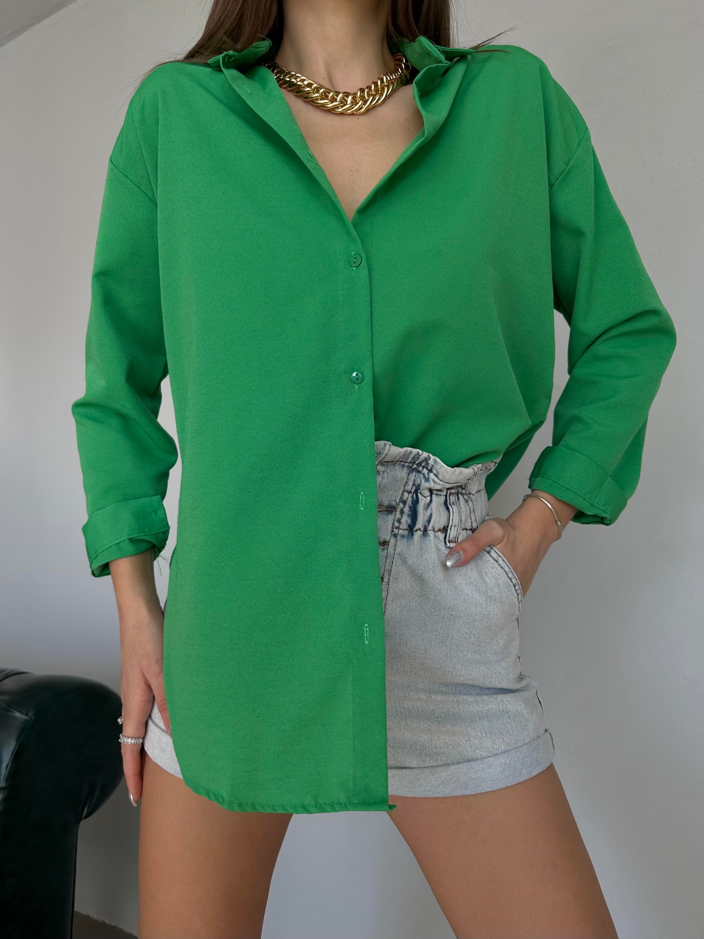 Oversize Basic Gömlek Yeşil