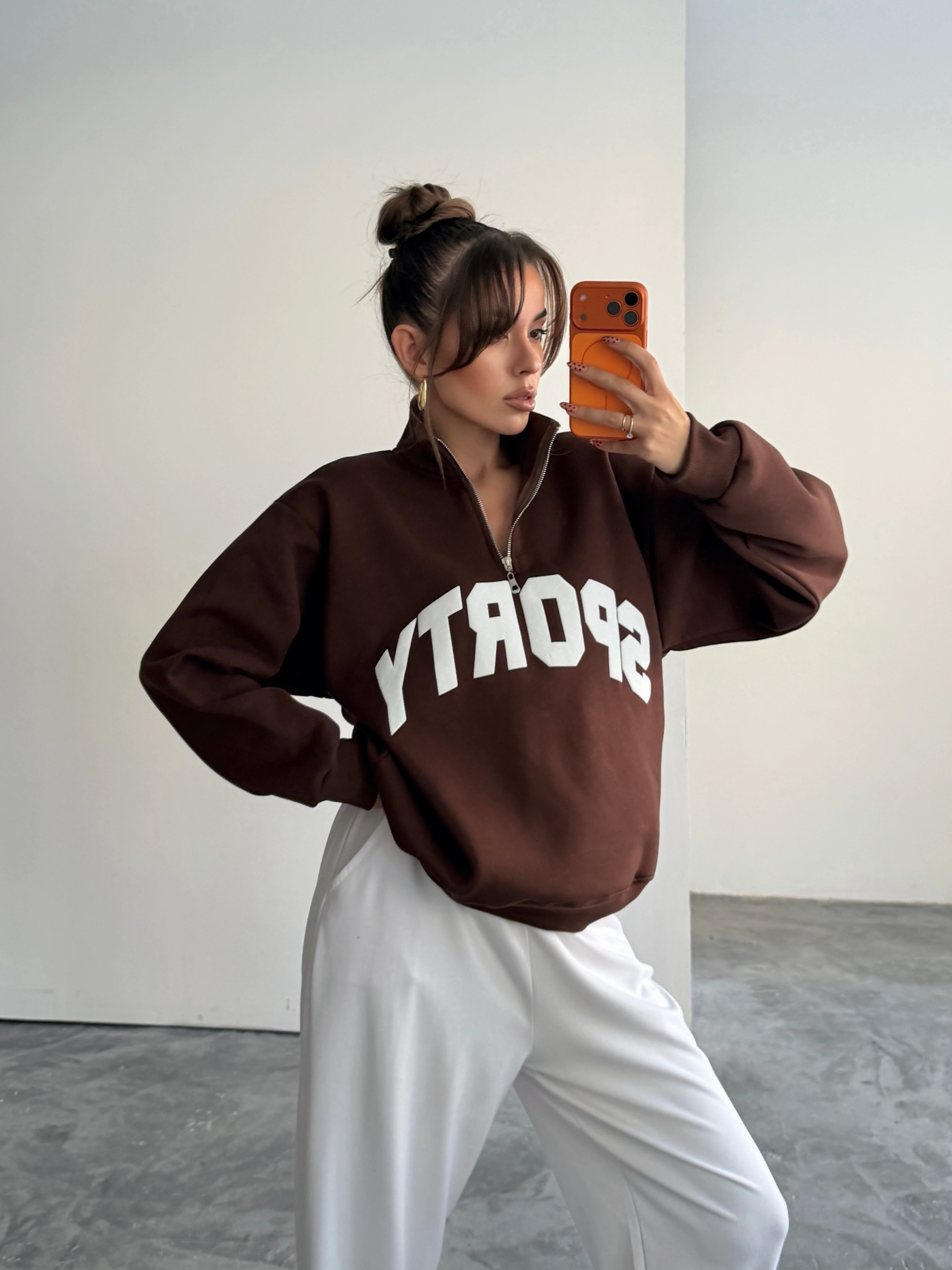 Sporty Yarım Fermuar Sweat
