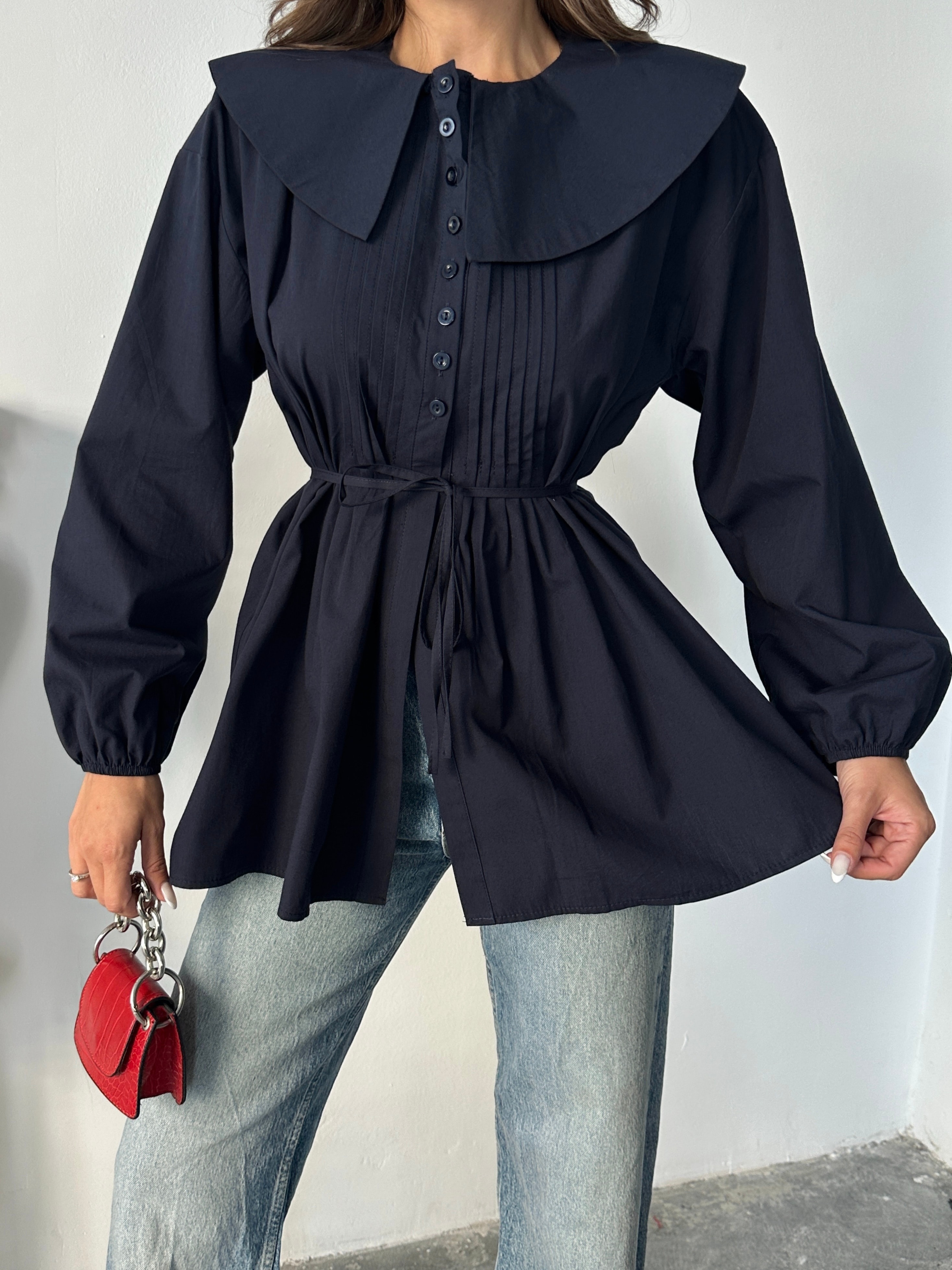 Geniş Yaka Poplin Gömlek