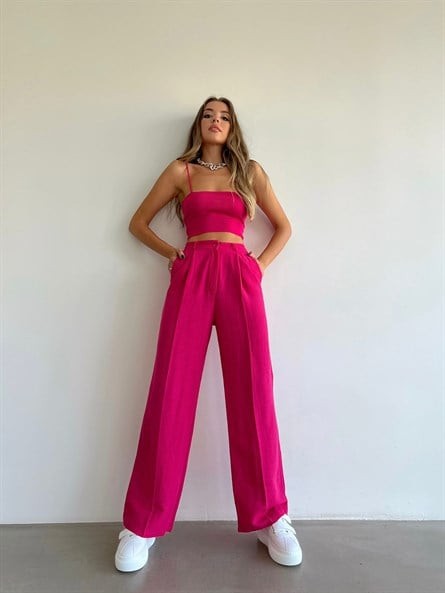 Valeria Keten Palazzo Pantolon Fuşya