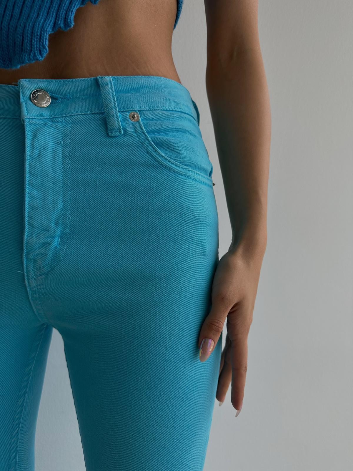 Renkli Yüksek Bel Likralı Skinny Jean Mavi