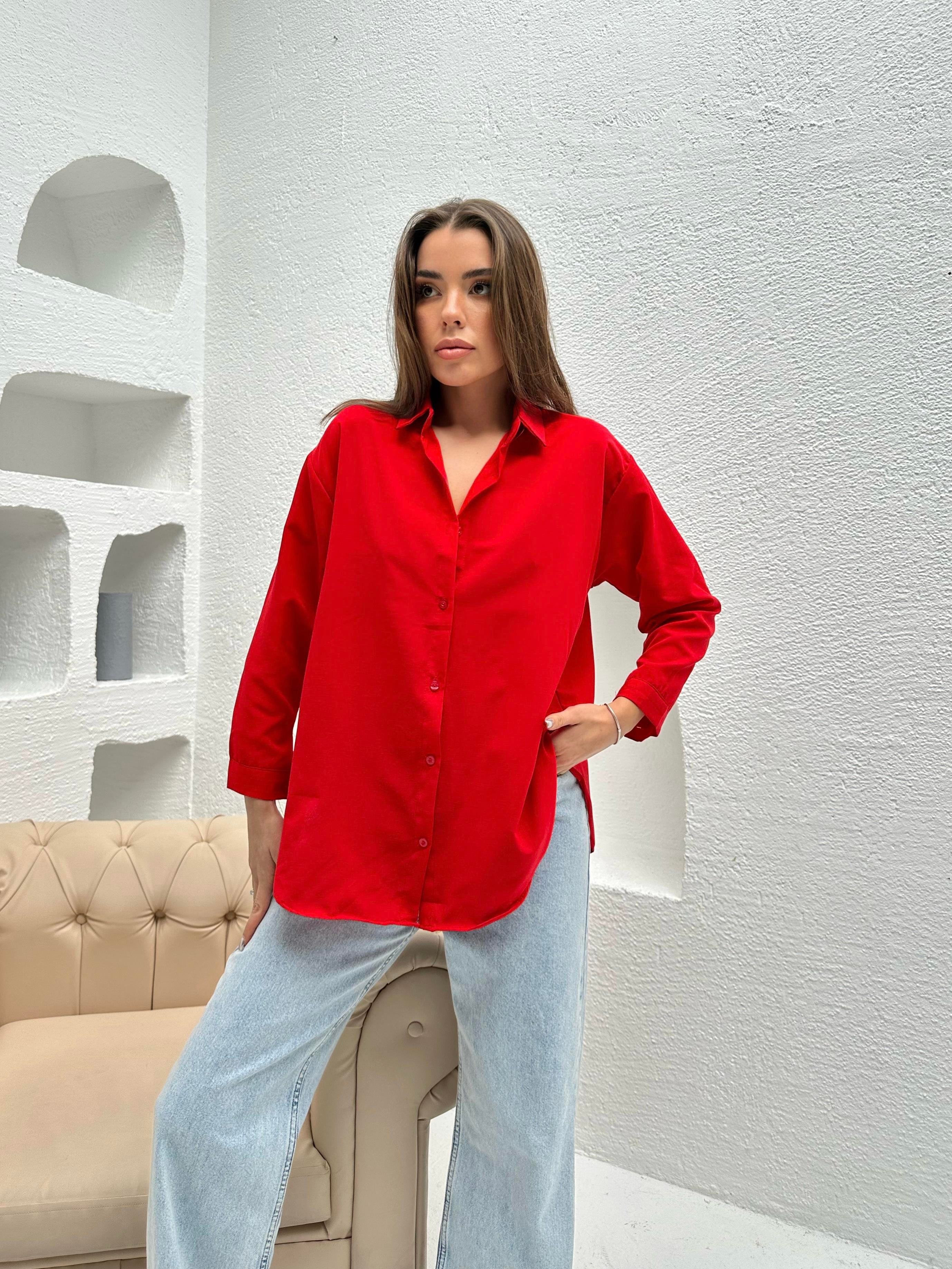 Oversize Basic Gömlek Kırmızı